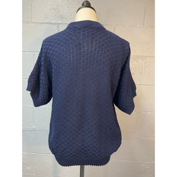 Vintage 1980s Floral Novelty Knit Short Sleeve Sweater Red White Blue Med - Picture 3 of 10